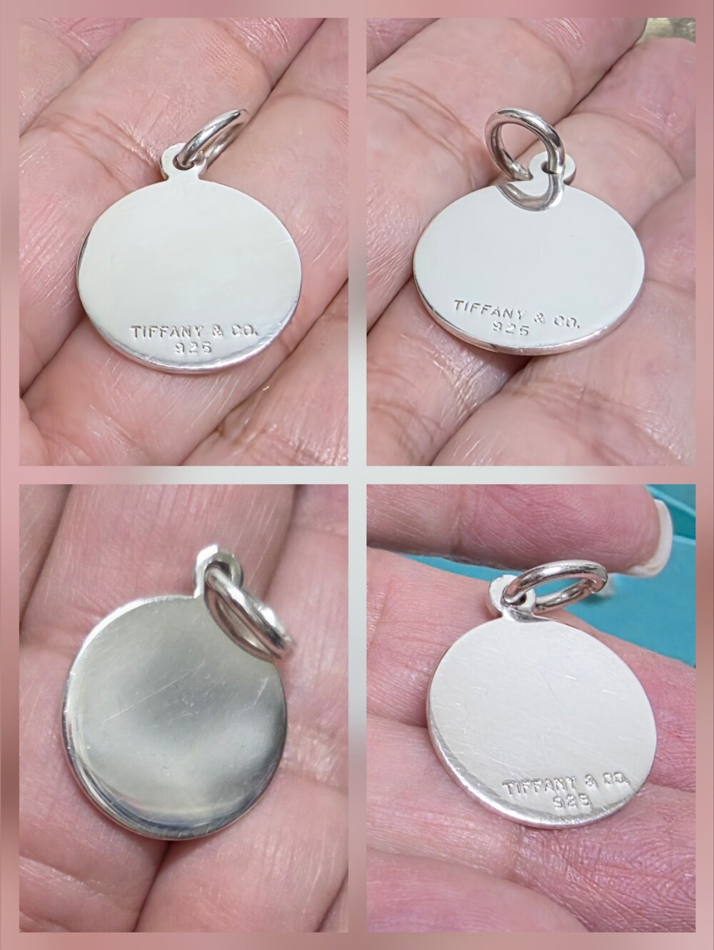 Tiffany & Co. Sterling Silver Round Tag Charm & Pouch, Box, Gift Card & Gift Bag